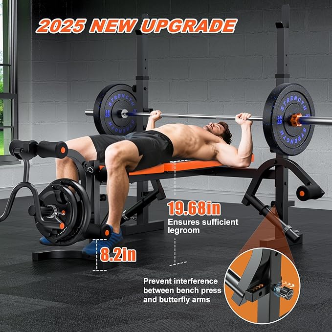 Fostoy Adjustable Weight Bench with Leg Extension, Preacher Curl & Butterfly Arm, 990lbs Heavy Duty Bench Press for Full Body Home Gym Workout