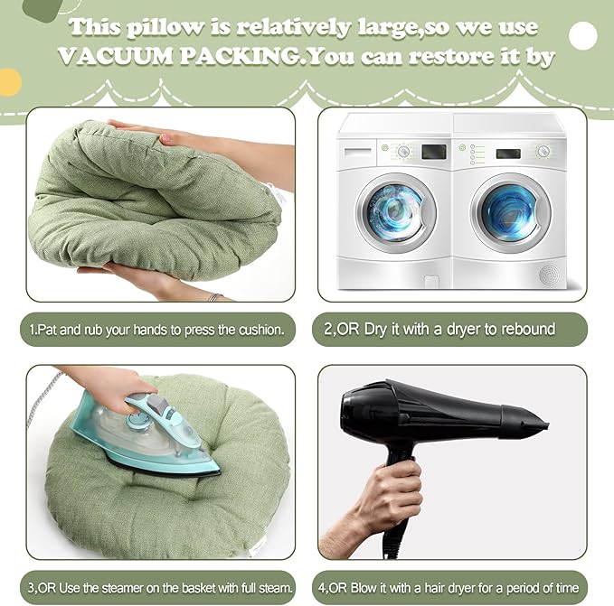 Fumete 8 Pcs 16 Inch Round Floor Cushions for Kids and Toddlers, Flexible Seating Classroom Furniture Floor Pillow for Home, Daycare, Preschool, Yoga and Meditation (Green)