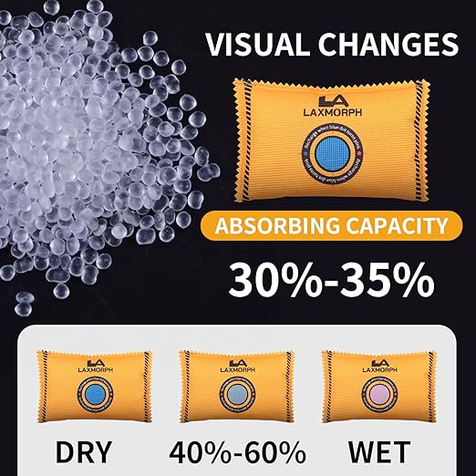 200g Rechargeable Desiccant, Moisture Absorbing Bag Reusable & Absorbs Moisture & Humidity, Rechargeable Dehumidifier Bag for Gun Safe,Cars,Bins,Totes,Food Storage,Clothes,Suitcase (Yellow, 2 Pack)