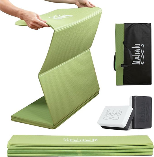 Foldable Yoga Mat + Carry Bag, 6mm 7-fold Workout Mat, Easy to Store, Anti-Slip Folding Exercise Mat for Yoga, Pilates, Home Workouts, and Floor Exercises