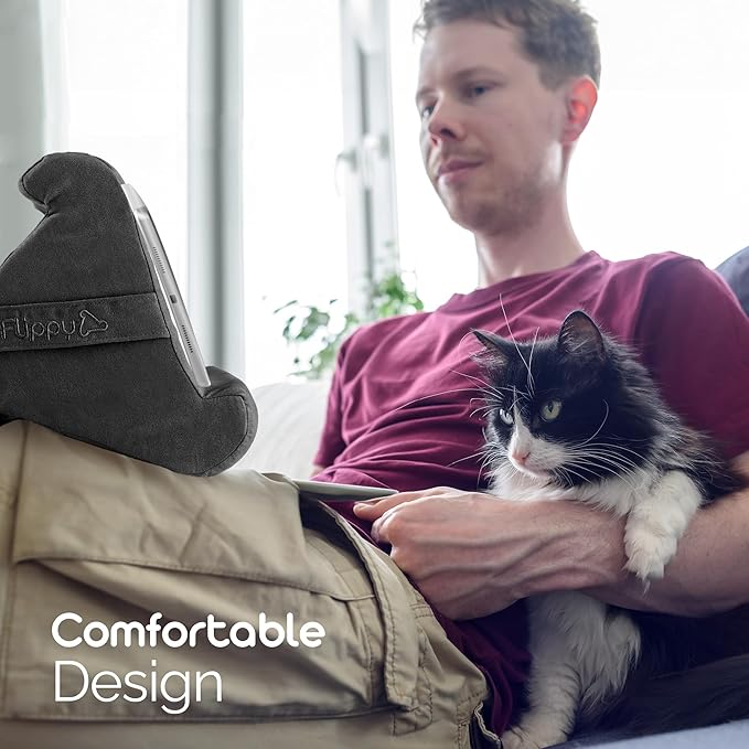 Flippy Tablet Pillow Stand - Cushion Tablet Stand & Holder, Bed Support for Lap and Desk, Compatible with Phone & Book Reading: Kindle, iPad Pro, iPhone & Samsung - Smokey