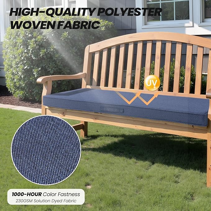 Crestlive Outdoor Bench Cushion 48 x 18 Inch, Waterproof Patio Bench Cushions for Outdoor Furniture, Porch Swing Replacement Pad with 30D Foam, Adjustable Straps and Portable, Sky