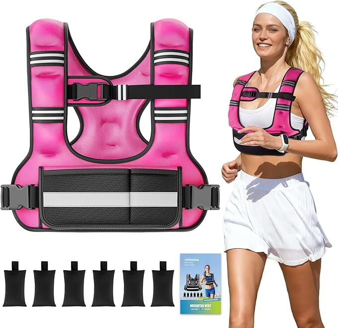 Adjustable Weighted Vest for Women,6-12lb U-Shaped Weight Vest with 6 Iron Sand Bags,Rucking Vest with Extended Shoulder Pads & Plus Pockets for Running, Walking and Strength Training