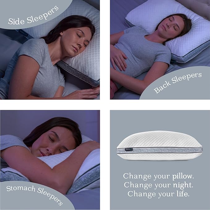 DreamyBlue Gusseted Sapphire Pillow • Adjustable Loft, Luxury Cover, Shredded Memory Foam Fill w/Cooling Beads • Ideal for Wide Shoulders • Neutral Alignment for All • CertiPUR-US Certified (Queen)