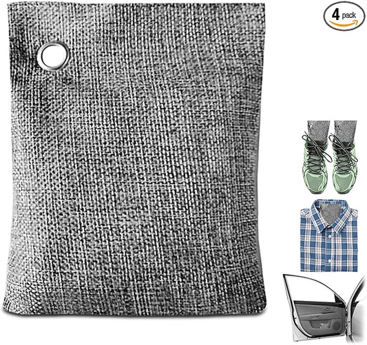 4 Pack charcoal odor absorber,Bamboo Charcoals Air Purifying Bag Charcoals Deodorizer Eliminator for Strong Odors in Car, Closet, Shoe, Basement (100G*4 Pack Gray-4, Unscented)