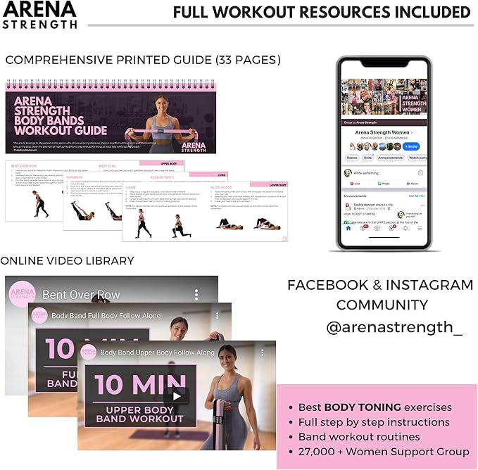 Arena Strength Long Fabric Full Body Resistance Bands Set of 4 and Pull Up Assistance Bands | Cloth Resistance Bands Loop with Fabric Exercise Resistance Bands Workout Guide