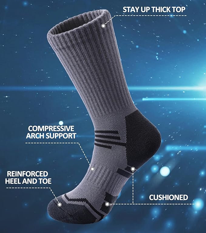 FNOVCO Women's Hiking Walking Running Crew Socks Thick Cushioned Athletic Compression Socks 5 Pairs