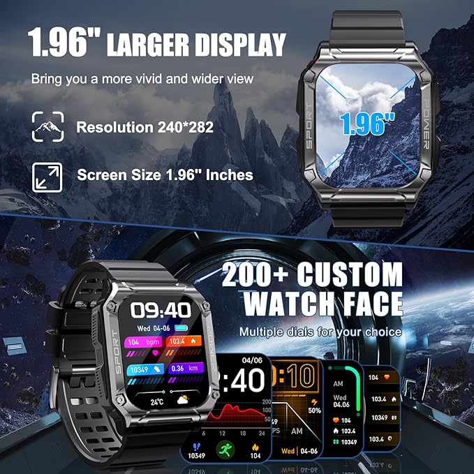 Smart Watch for Men with Phone Function 1.95” HD Touchscreen Smartwatch Fitness Tracker 130+ Sports Modes IP68 Waterproof Wristwatch with Sleep Monitor Pedometer Message Reminder for Android iOS