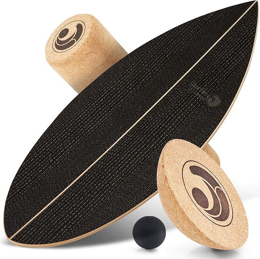 Wooden Balance Board - unique [incl. corc roller, corc hemisphere and balance ball] Balance Board Kids - Balance Boards for Adults - Indo Board Mobo Board Gibbon Board Giboard Slackboard Balancing