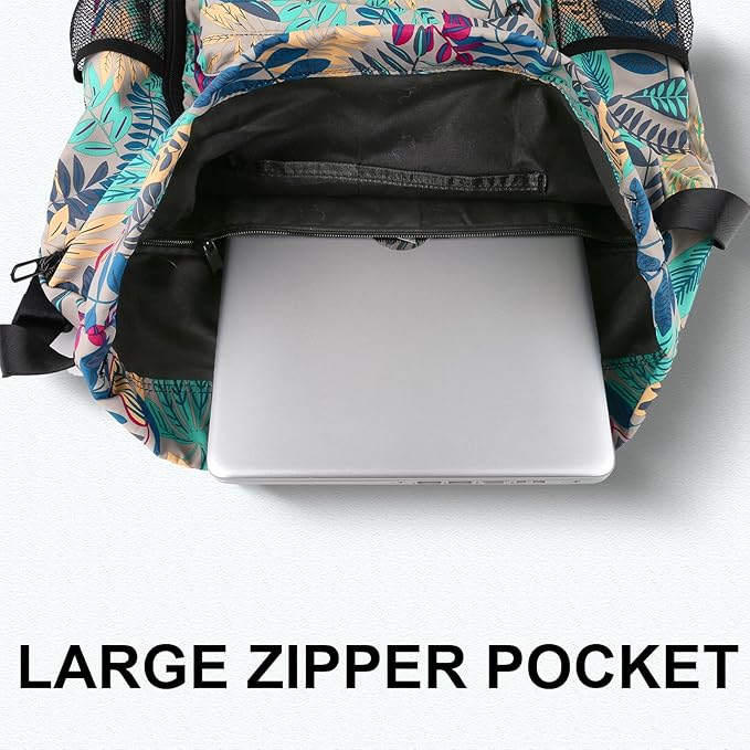 Drawstring Backpack with Mesh Pockets String Gym Bag Sackpack Sandproof Water Resistant Beach Backpack for Men Women