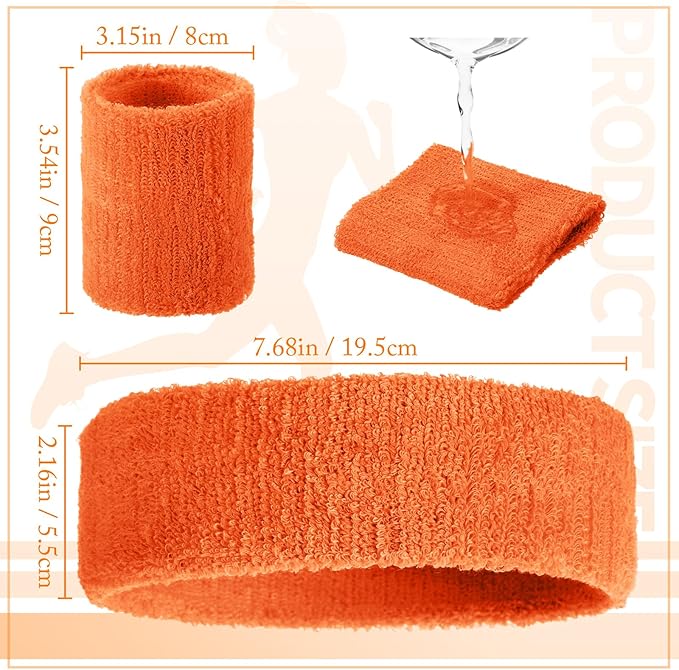 Civaner 12 Pcs 80s 90s Sweatbands Neon Headbands Wristbands for Men Women Party Sports Cotton Headbands Terry Cloth Athletic Sweat Bands for Tennis Football Gym Workingout Accessories