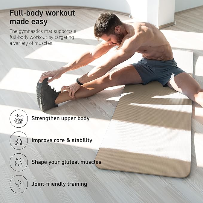 Yoga Mat Premium Non Slip Thick – Extra Comfortable Exercise Mat for Home Workouts, Pilates, Stretching & Gym – Cushioned NBR Foam, Gym Mat with Strap, for Women & Men