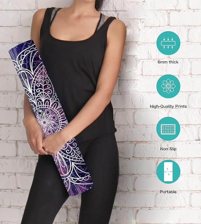 Non Slip Yoga Mat TPE Workout Mat for Men Women, Thick Workout Mat with Carrying Strap, Fitness Mats for Exercise, Yoga, Fitness, Pilates, Floor Workouts (72" x 24" x 6mm)