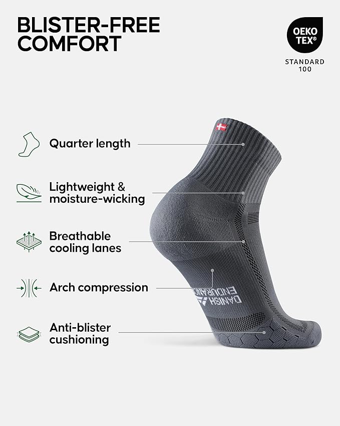 DANISH ENDURANCE Ultra-Comfort Quarter Running Socks, Performance Socks, Men & Women - 3 or 5 Pack