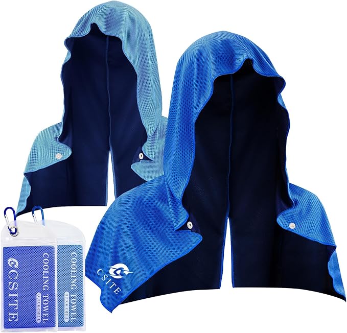 2 Pack Cooling Hoodie Towels, Instant Cooling Towels for Neck and Face, UPF 50 Sun Protection, Ice Towel for Hot Weather, Head Towel for Sports, Camping, Cycling & More Activities