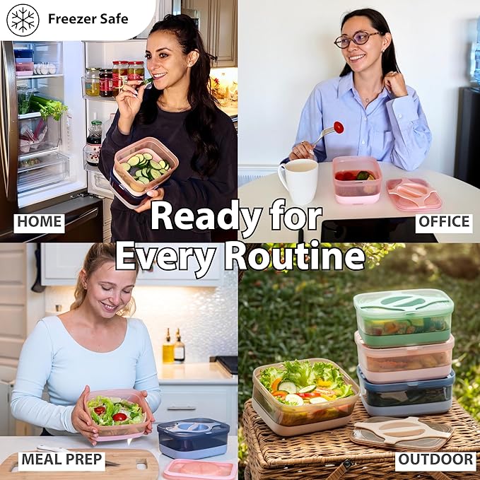 Bento Lunch Box Pack of 2– Leakproof Salad and Meal Prep 3 Cups 25.5oz Container Twistlock Lid Reusable Microwave and Dishwasher Safe BPA-Free For Work and On-the-Go