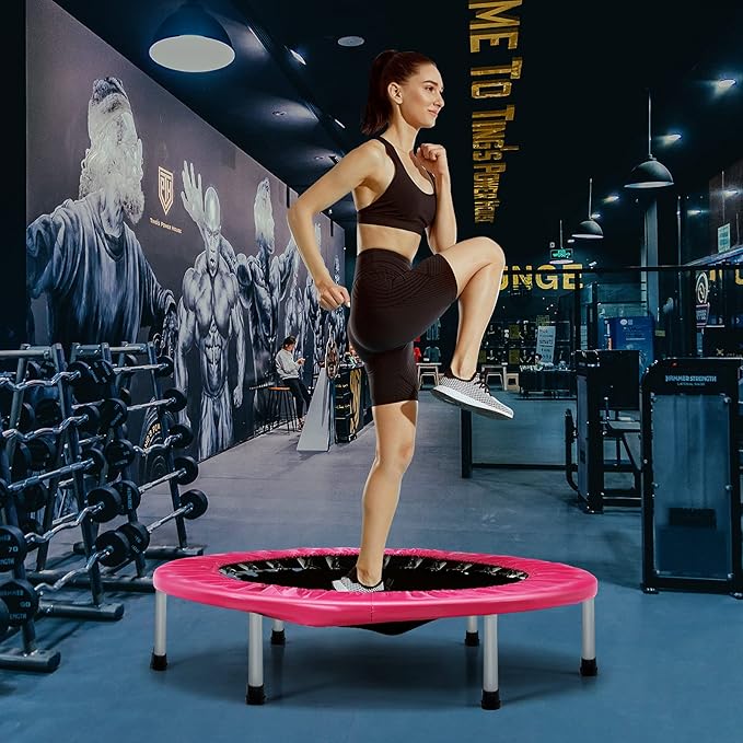 GYMAX Rebounder Trampoline for Adults, Mini Exercise Trampoline with Safety Pad, Foldable Rebounding Fitness Trampoline for Indoor/Outdoor, Small Workout Trampoline for Adults (Blue)