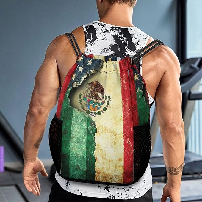 Flag Drawstring Backpack Gym Bag With Shoe Compartment String Bag Sport Beach Swimming Sackpack For Women Men