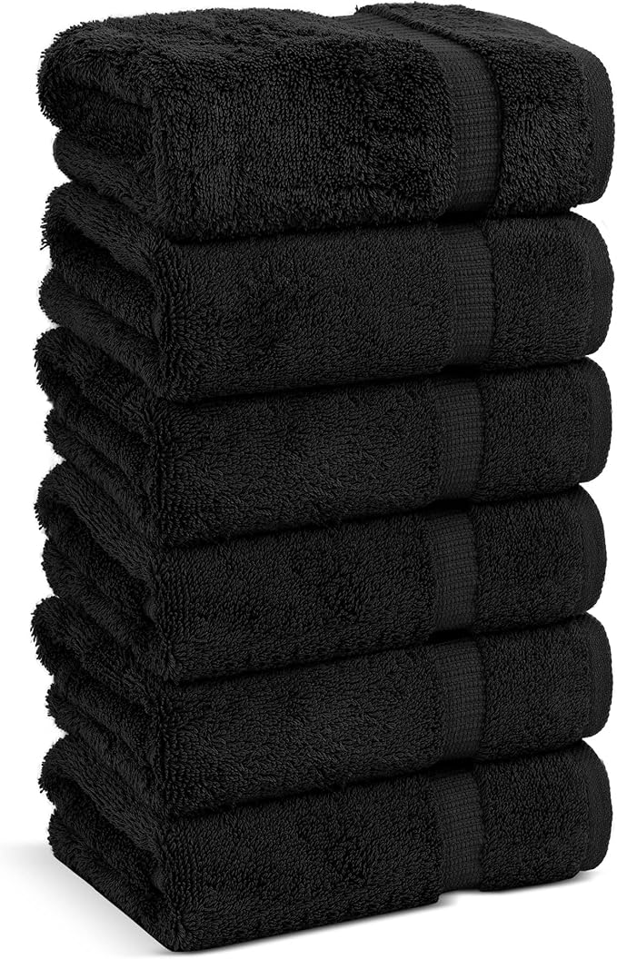 Chakir Turkish Linens | Hotel & Spa Quality 100% Cotton Premium Turkish Towels | Soft & Absorbent (6-Piece Hand Towels, Black)