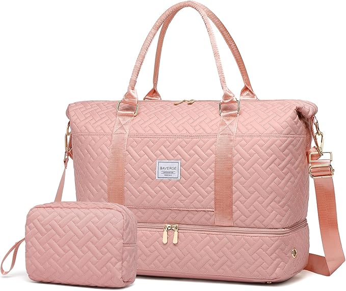 Duffle Bag for Travel, Weekender Bag with Shoe Compartment, Carry On Overnight Bag for Women with Toiletry Bag, Gym Bag with Wet Pocket, Hospital Bags for Labor and Delivery Beige