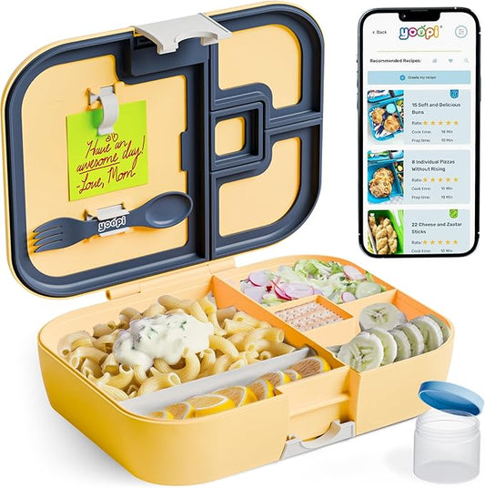 YOOPI Bento Box for Kids, Leak-Proof, BPA-Free School Bento Lunch Box Containers with Compartments. Online Healthy Meal Planning, Durable, Easy-Clean, Eco-Friendly Lunchbox for Boys & Girls (Yellow)
