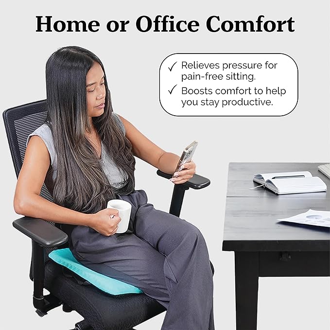 Gel Seat Cushion for Tailbone Support and Relief from Butt and Back Pain and Pressure - Cushions are Large Thick and Comfortable - Ideal for Office Chairs Driving Travel and Long Sitting
