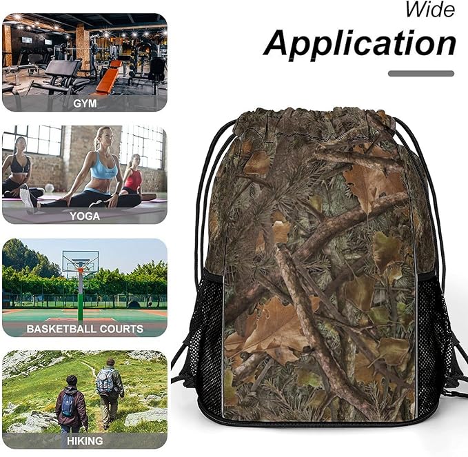 Camo Drawstring Backpack Gym Bag With Shoe Compartment String Bag Sport Beach Swimming Sackpack For Women Men