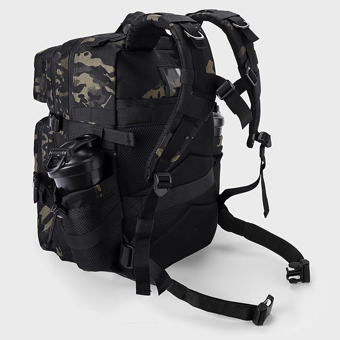 LHI Military Tactical Backpack for Men and Women 45L Army 3 Days Assault Pack Bag Large Rucksack with Shoe Compartment - Black CP