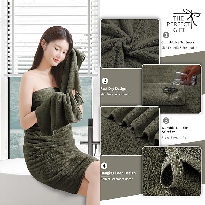 Extra Large Bath Sheet 4 Piece (35"x70")-Ultra Soft Oversized Bath Towel,Bath Sheet Towel Set for Bathroom Hotel,Highly Absorbent Quick Dry Shower Towel Set for Adults,Bathroom Towel-Brown