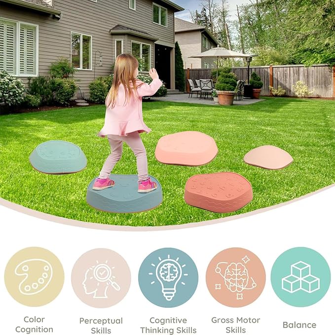 Fanboxk Stepping Stones for Kids,Non-Slip Toddlers Stepping Stones for Promoting Children's Balance Coordination Skills,Obstacle Courses Sensory Toys Outdoor or Indoor Play for Kids 3-8