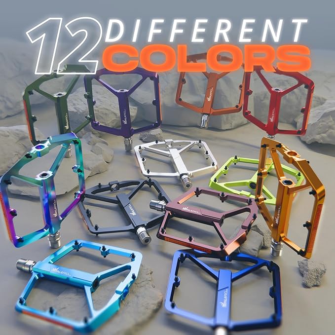 Flat Bike Pedals with Reflectors CNC Aluminium 9/16” – MTB Pedals with Extra Wide Platform and Removable Anti-Slip Pins – Lightweight Pedals for Mountain Bike & Road Bike 294 g