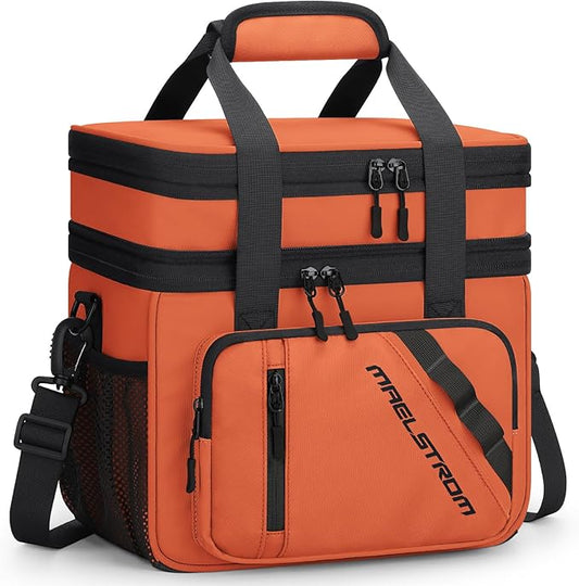 Maelstrom Lunch Box, 20L Insulated Lunch Bag for Men Women, Expandable Double Deck Leakproof Cooler Bag with 6 Pockets, Reusable Lunch Tote Bag for Work, Picnic, Travel, Orange
