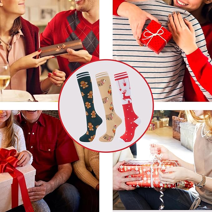 fenglaoda Compression Socks for Women Men Knee High 3 Pairs Support for Nurses, Travel, Circulation, Athletic, Pregnancy