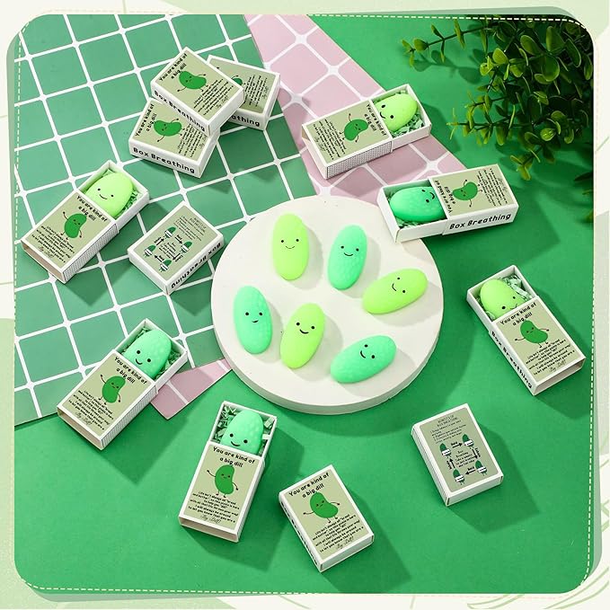 Wettarn 24 Sets Appreciation Pickle Gifts Cute Stress Balls with Support Gift Boxes Inspirational Party Favors for Employee Coworker Friends Office Positive Relief Toys