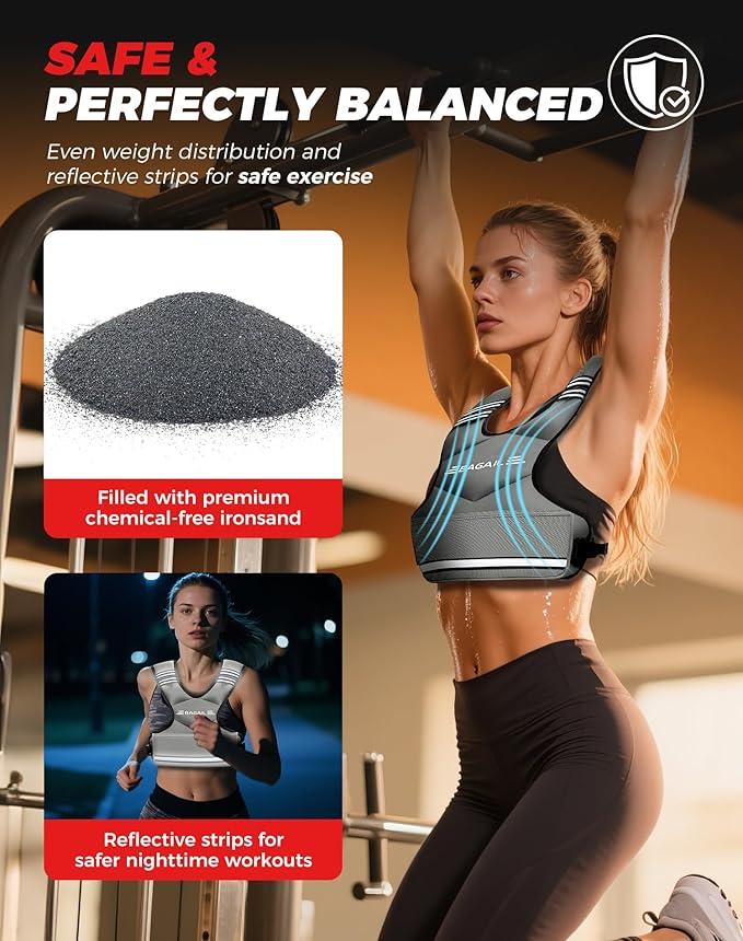 BAGAIL Adjustable Weighted Vest, 4-10lb/12-18lb/20-32lb Rucking Vest for Women & Men with 6 Weights & Large Pocket, Weight Vest for Home Workouts, Running, Walking and Strength Training