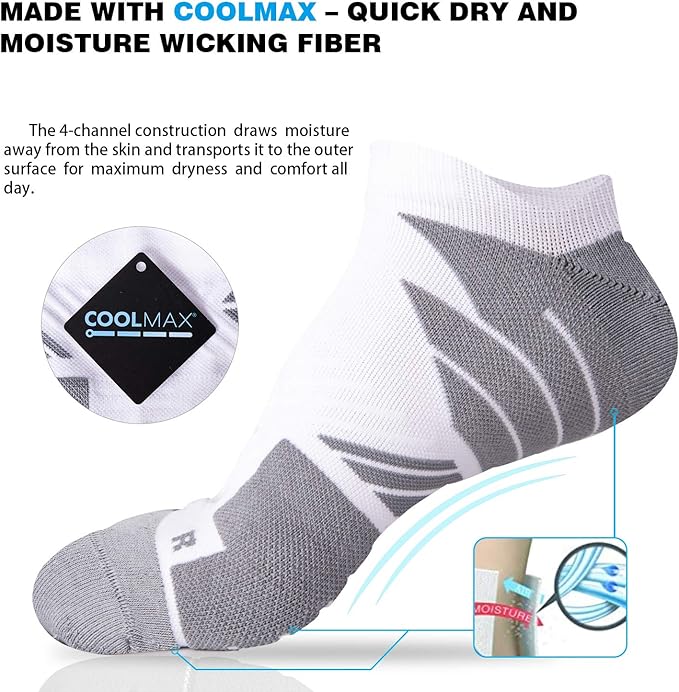 Hylaea No Show Running Athletic Anti-Blister Wicking Coolmax Socks, Seamless Anti-odor