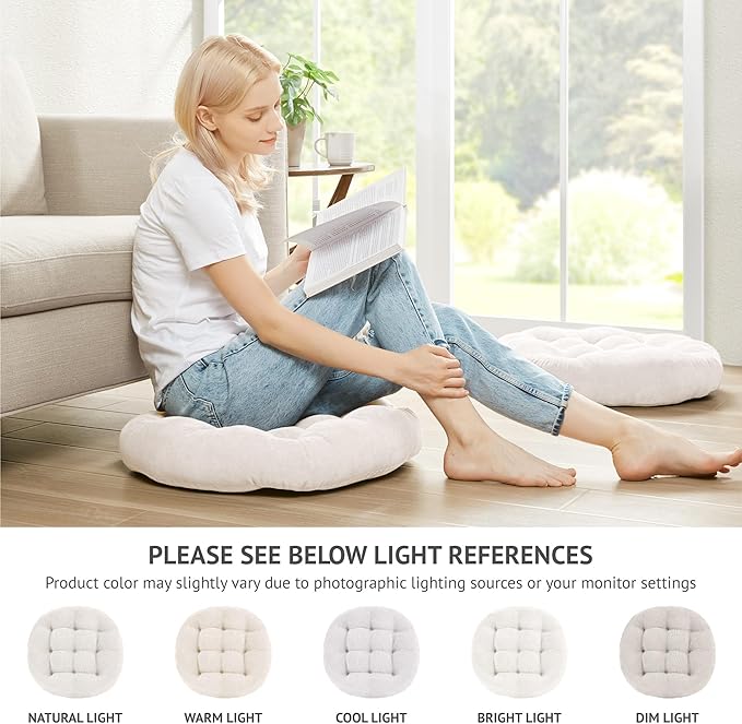 Degrees of Comfort Meditation Floor Pillow, Round Large Pillows Seating for Adults, Tufted Corduroy Cushion for Living Room Tatami, Beige 22 Inch