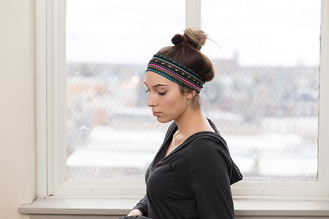 RiptGear Stretch Sport Headband for Women (Tribal Black) — Made of Non-Slip Sweat Wicking Fabric — Great for Yoga, Running or The Gym — Soft Headband Fits Most Head Sizes — (1-Pack)