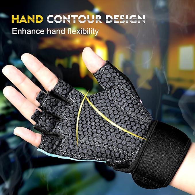 ihuan Breathable Weight Lifting Workout Gym Gloves: Fingerless Exercise Wrist Support | Enhance Palm Protection | Extra Grip for Fitness |Training | Rowing | Pull-ups
