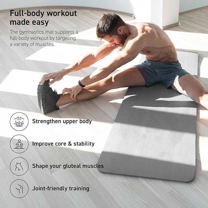 Yoga Mat Premium Non Slip Thick – Extra Comfortable Exercise Mat for Home Workouts, Pilates, Stretching & Gym – Cushioned NBR Foam, Gym Mat with Strap, for Women & Men