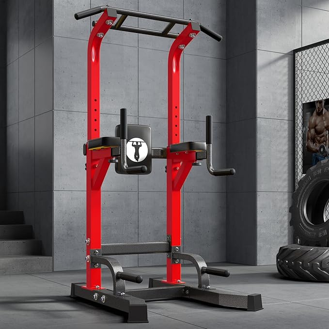 DlandHome Power Tower Pull Up Bar Station, Heavy Duty Adjustable Height for Home Gym Strength Training Equipment 330LBS Weight Capacity, Pull Up Dip Station