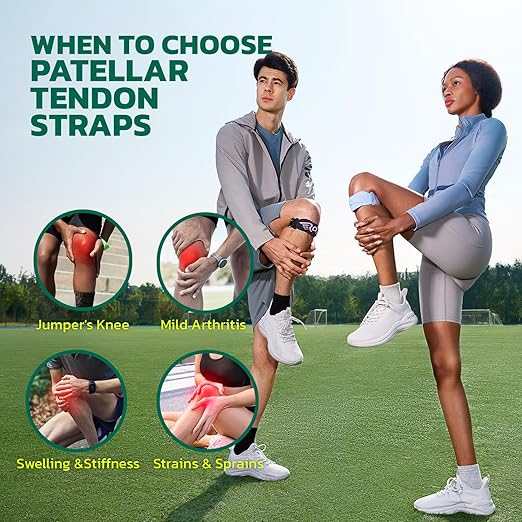 2 Pack Patella Knee Strap Band for Knee Pain Knee Support Patella Stabilizer Braces Tendon Ergonomic Silicone Pad (with 2 adjustable straps, one long & one short)