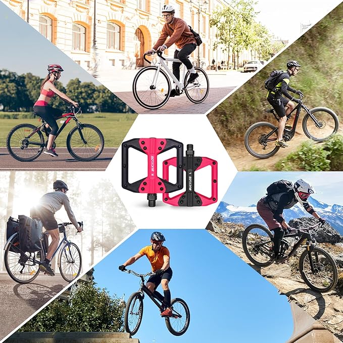 BUCKLOS MTB Flat Pedals Mountain Bike Pedals, 3 Bearings CNC Adult Road Bike Pedals, Bicycle Platform Aluminum Alloy Non-Slip Pedal for Gravel Bike/BMX 9/16"(Black)