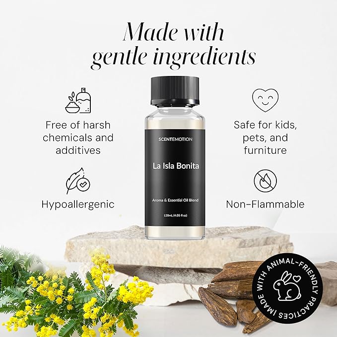 La Isla Bonita Diffuser Oil, Opulent Resort-Style Aroma | Essential Oils Blend for Ultrasonic & Waterless Diffusers,  Fragrance for Home| White Mimosa, Oud & Teak | 4.05 fl oz, 120 mL