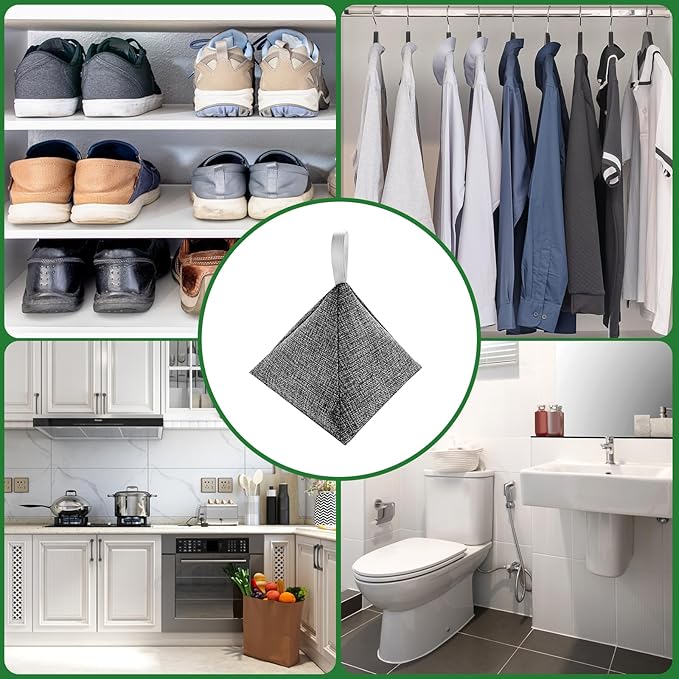 4 Pack charcoal odor absorber,Bamboo Charcoals Air Purifying Bag Charcoals Deodorizer Eliminator for Strong Odors in Car, Closet, Shoe, Basement (200G*4 Pack Triangle bag, Unscented)