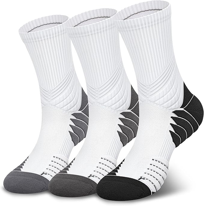 Hylaea Compression Running Socks for men, Coolmax Anti-Blister Cushion Crew Socks for Athletic, Moisture Wicking & Seamless