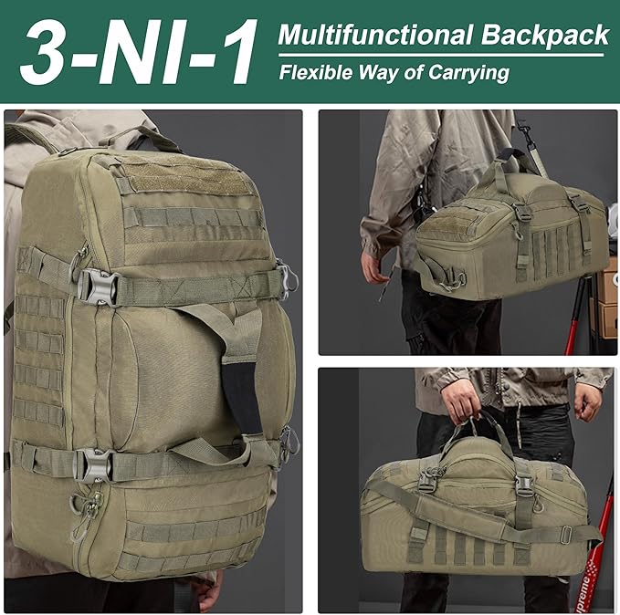 Gym Bag Duffle Bags Backpack Travel Duffle Bag with Weekend Overnight Bag for Outdoor Tactical Sports Travel Camping Hunting (Green, 80L)