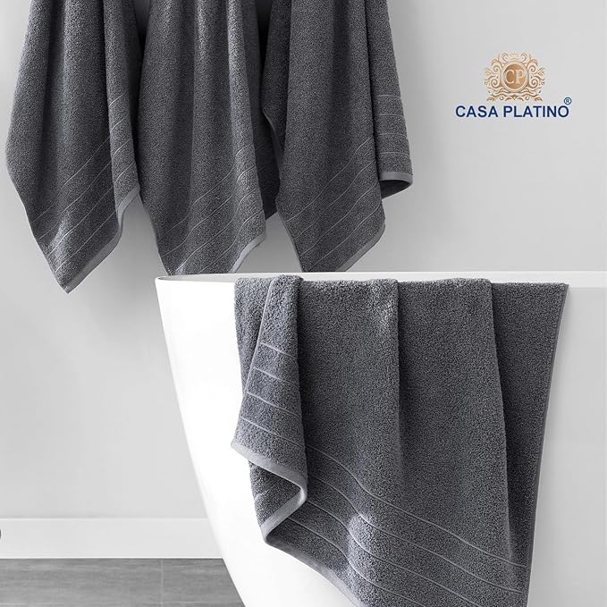 Casa Platino 100% Cotton Luxury Bathroom Towel Set - 18 Pc - Ring Spun, Quick Dry, Soft & Highly Absorbent - 6 Bath, 6 Washcloths, 6 Hand Towels - Remains Plush After Multiple Washes - Cool Grey