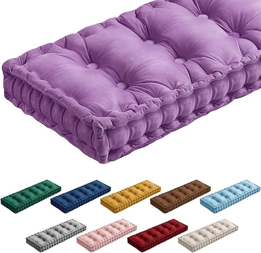 Bench Cushions for Indoor Furniture 42x16 in Velvet Kitchen Dining Piano Window Seat Cushion, Tufted Patio Porch Swing Thicken Bench Pad Memory Foam(Light Purple)