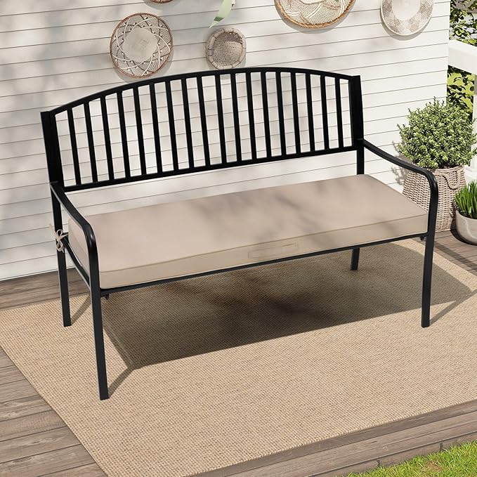 Crestlive Outdoor Bench Cushion 48 x 18 Inch, Waterproof Patio Furniture Cushions, Fade-Resistant Porch Swing Replacement Pad, Adjustable Straps and Handle, Beige